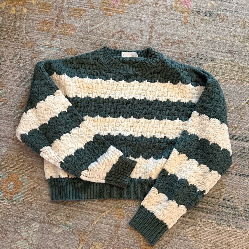 Double Zero Textured Green and Cream Sweater